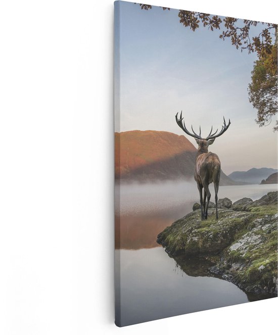 Artaza - Peinture sur toile - Cerf au bord d'un lac - 40 x 60 - Photo sur toile - Impression sur toile