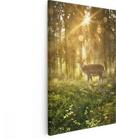 Artaza Canvas Schilderij Hert In Bos Met Zon - 40x60 - Poster Foto op Canvas - Canvas Print