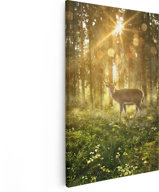 Artaza - Peinture sur toile - Cerf dans la forêt avec soleil - 40 x 60 - Photo sur toile - Impression sur toile