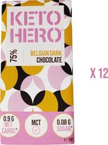 KETO-HERO® - 75% Pure Belgische Chocolade - Keto - Suikervrij - Vegan - 12 x 100 g