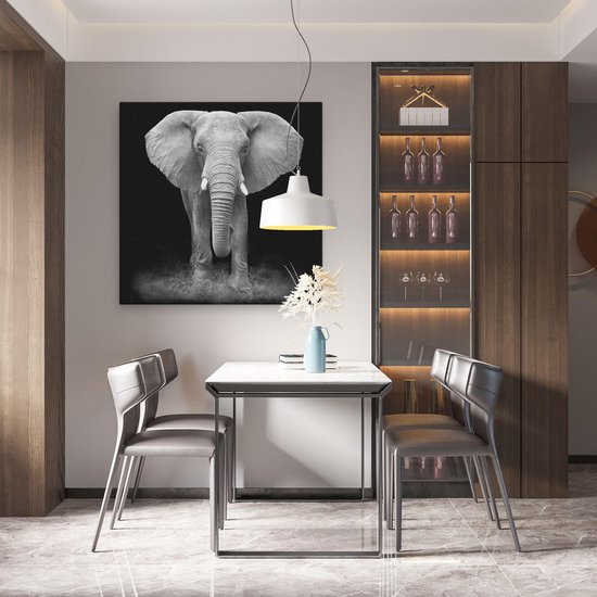 Artaza - Peinture sur toile - Éléphant - Zwart Wit - 90 x 90 - Groot - Photo sur toile - Impression sur toile