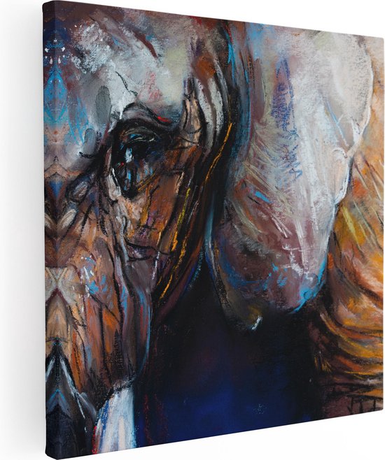 Artaza Canvas Schilderij Getekende Olifant Van Dichtbij - Abstract - 90x90 - Groot - Foto Op Canvas - Canvas Print