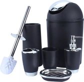 Complete set voor badkamer en toilet- Zwart- Zeepdispenser=prullenbak-toiletborstel-zeepbakje-enzenz..