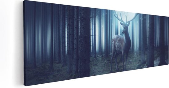 Artaza Canvas Schilderij Hert In Het Bos Tijdens Volle Maan - 60x20 - Foto Op Canvas - Canvas Print