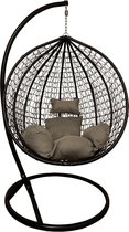 Egg Hangstoel Met Beschermhoes - Hangstoel Cocoon - Hangstoel voor Binnen - Egg chair - Zwart met Grijs/Bruine Kussens