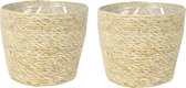 Set van 2x stuks plantenpot/bloempot van jute/zeegras diameter 18 cm en hoogte 16 cm creme beige - Met binnenkant van plastic