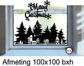 Raamsticker Kerst Winterlandschap Kerstdorp Sneeuw December Wonderland Kerstboom  Christmas Winter Statische Herbruikbare Sticker