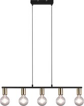 LED Hanglamp - Torna Zuncka - E27 Fitting - 5-lichts - Rechthoek - Mat Zwart/Goud - Aluminium