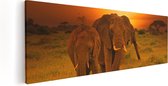 Artaza - Peinture sur toile - Éléphants à l'état sauvage - Coucher de soleil - 90 x 30 - Photo sur toile - Impression sur toile