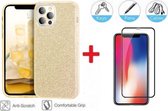 2-In-1 Screenprotector Glitter Hoesje Bescherming Protector Set Geschikt Voor Apple iPhone 12 / 12 Pro - Full Cover 3D Edge Tempered Glass Screen Protector Met Siliconen Back Besch