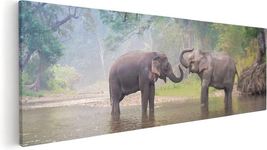 Artaza - Peinture Sur Toile - Deux Éléphants Dans L' Water - 120x40 - Groot - Photo Sur Toile - Impression Sur Toile