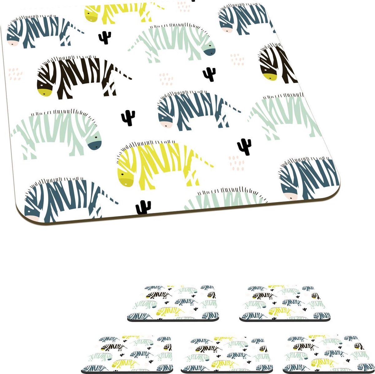 Onderzetters voor glazen - Zebra - Cactus - Wit - 10x10 cm - Glasonderzetters - 6 stuks