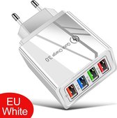 Usb Oplader - Usb Stekker - Snel Lader - 3.0 3A Usb Lader - Telefoon Adapter - 4 Poorten - Wit