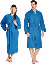 Wafel badjas sauna kobalt XL - blauwe unisex badjas - biologisch katoen - wafel badjas katoen