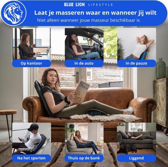 Blue Lion Rug Massagekussen - Massage apparaat - Shiatsu massagestoel - Elektrisch - warmtetherapie