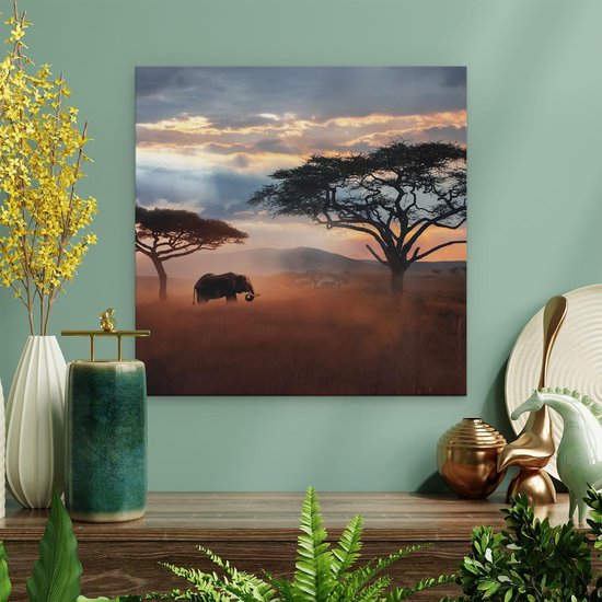 Artaza Peinture Sur Toile Éléphant Dans La Nature - Savane - 40x40 - Klein - Photo Sur Toile - Impression Sur Toile