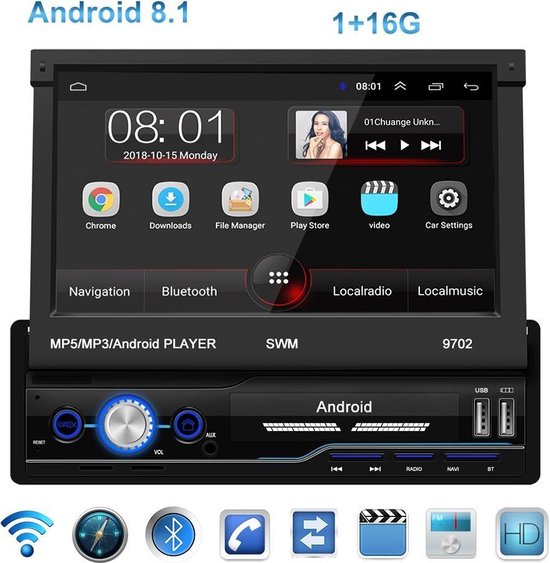 TechU™ Autoradio T121 – 1 Din – 7.0 inch Touchscreen Monitor – FM radio –  Bluetooth &... | bol.com