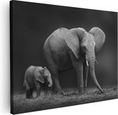 Artaza Canvas Schilderij Olifant Moeder En Zoon - Zwart Wit - 80x60 - Foto Op Canvas - Canvas Print