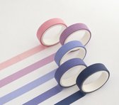 Vijf Kleuren Washi Tapes Roze tot Blauw | Meerdere Washi Tapes Rollen| Vijf Verschillende Masking Tapes | Bullet Journal | Journalling | Plakboeken | Stickers | Tapes | Multi Pack