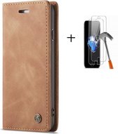 GSMNed - Leren telefoonhoesje 7/8 Plus  - hoogwaardig leren bookcase lichtbruin - Luxe iPhone hoesje - magneetsluiting voor iPhone 7/8 Plus - lichtbruin - met screenprotector iPhon