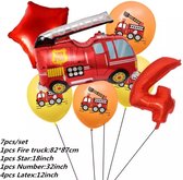 Brandweerwagen Folie Ballon nummer 4 ballonen set 7 delig brandweerwagen