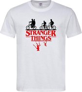 Wit T shirt met Zwart / rood "Stranger Things" logo / tekst maat XS