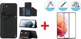 2-in-1 Luxe PU Lederen Wallet Hoesje Met Full Cover Tempered Glass Screenprotector Geschikt Voor Samsung Galaxy S21 (5G) - Portemonnee Back Standaard - Kaarthouder Card Case Met Pa