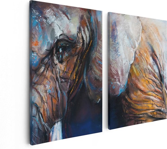 Artaza Canvas Schilderij Tweeluik Getekende Olifant Van Dichtbij - Abstract - 80x60 - Foto Op Canvas - Canvas Print