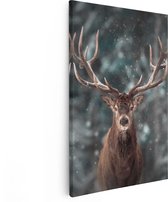 Artaza - Peinture sur toile - Tête de cerf - Cerf dans la neige - 80 x 120 - Groot - Photo sur toile - Impression sur toile