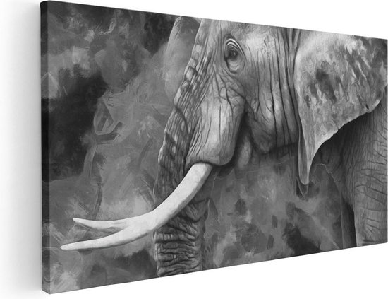 Artaza Canvas Schilderij Olifant - Abstract - Zwart Wit - 80x40 - Foto Op Canvas - Canvas Print
