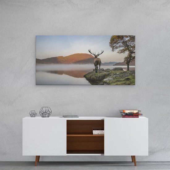 Artaza - Peinture sur toile - Cerf au bord d'un lac - 80x40 - Photo sur toile - Impression sur toile