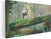 Artaza Canvas Schilderij Hert In Het Bos Op Een Boom - 80x40 - Foto Op Canvas - Canvas Print