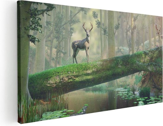 Artaza Peinture Sur Toile Cerf Dans La Forêt Sur Un Arbre - 80x40 - Photo Sur Toile - Impression Sur Toile