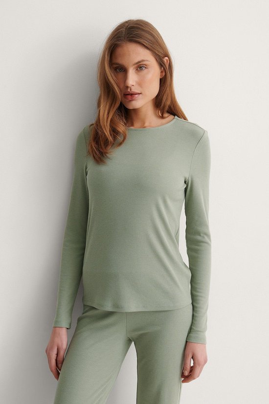 Na-KD dames shirt loungewear - Recycled soft ribbed top - S - Groen