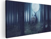 Artaza Canvas Schilderij Hert In Het Bos Tijdens Volle Maan - 100x50 - Groot - Foto Op Canvas - Canvas Print