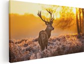 Artaza - Peinture sur toile - Cerf dans la forêt au lever du soleil - 120 x 60 - Groot - Photo sur toile - Impression sur toile