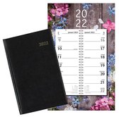 Brepols Bureau Agenda 2022 - Saturnus - 1d/1p - Zwart + Omleg-weekkalender 2022 - Week begint op Zondag - Bloemen-blauw