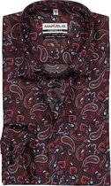 MARVELIS comfort fit overhemd - bordeaux rood paisley dessin - Strijkvrij - Boordmaat: 41