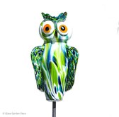 Glass Garden Deco - Tuindecoratie - Handgemaakte glassculptuur - Klein Uil - Munt - H=22 cm