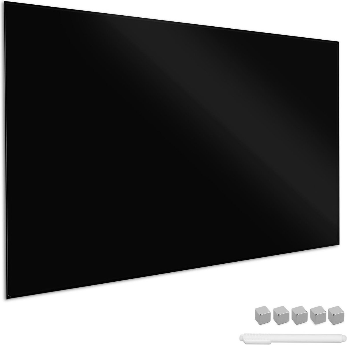 Navaris glassboard - Magnetisch bord voor aan de wand - Memobord van glas - 90 x 60 cm - Magneetbord inclusief magneten en marker - Zwart - Navaris