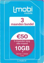 L-Mobi PrePaid Simkaart - ( 3 maanden lang elke maand 10GB, 400 belminuten & 40 sms'jes) Netwerk van KPN