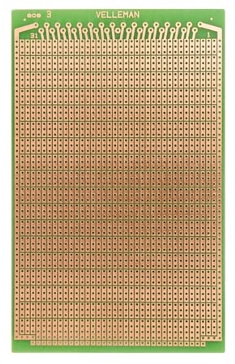 Velleman Eurocard, 100 x 160 mm, 3 contacten per eiland, enkelzijdig, eurodin DIN41612 en DIN41617, epoxy FR-4, groen