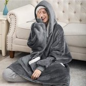 Huggle Hoodie Deken - Fleece deken met mouwen  - Grijs Reversible - Unisex
