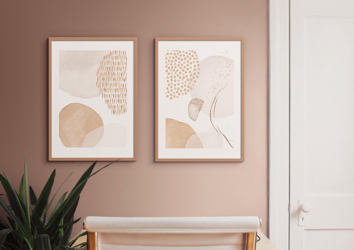 Esque Fotowand Abstract Waterverf Design - Watercolor Aquarel - Poster Set van 2 - 70x50 cm - Abstracte Interieur Kunst Multicolor
