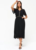 LOLALIZA Lange jurk met korte mouwen en plisse - Zwart - Maat 38