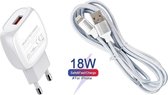 Premium USB Oplader inclusief lightning kabel van 1 Meter - Apple iPhone 11/11 PRO/ XS/ XR/ X/ iPhone 8/ 8 Plus/ iPhone SE/ etc. - Oplaadkabel wit