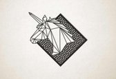 Line Art - Eenhoorn 1 met achtergrond - S - 45x48cm - Zwart - geometrische wanddecoratie