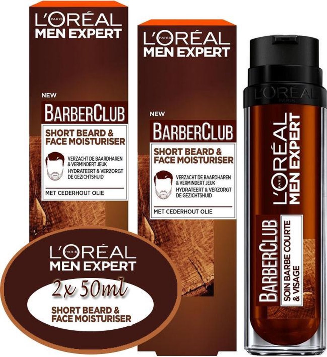 L'Oréal Paris Men Expert BarberClub Short Beard & Face Moisturiser- 2X 50ML voordeel pak