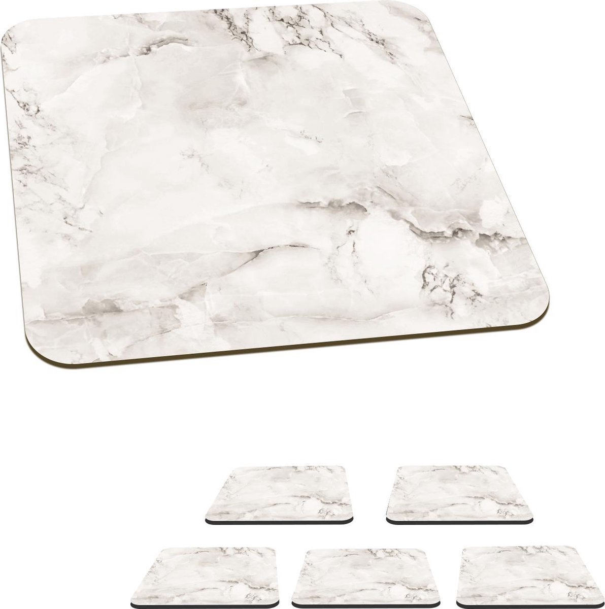 Onderzetters voor glazen - Marmer - Plamuur - Aderen - 10x10 cm - Glasonderzetters - 6 stuks