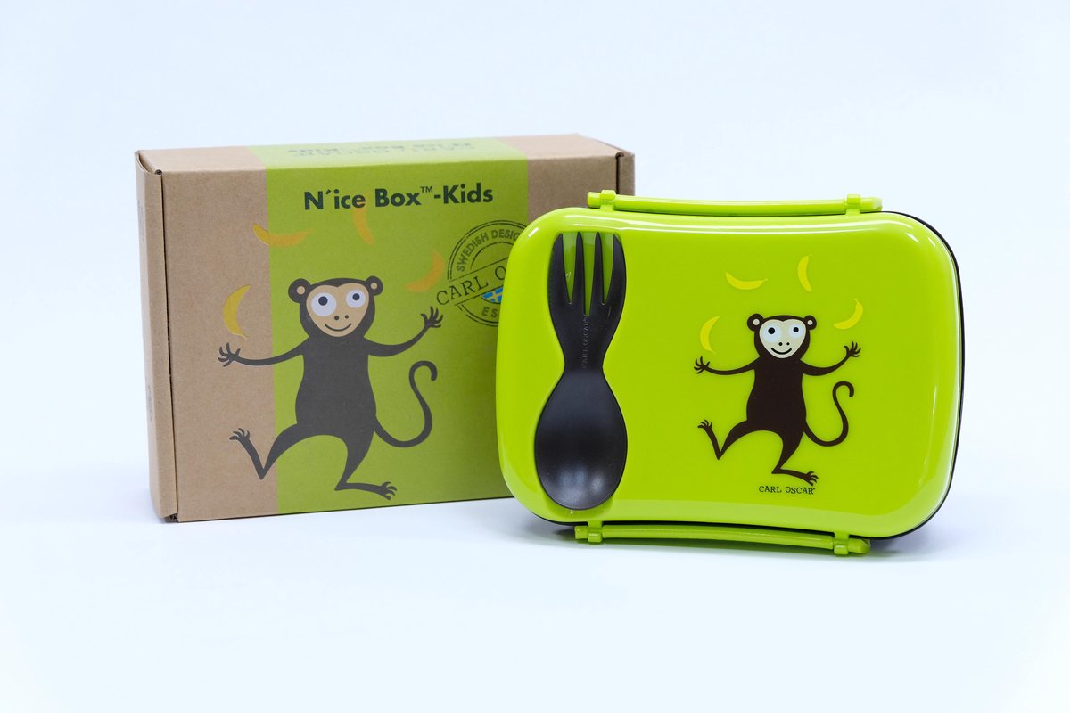 Carl Oscar N'ice Box - Lunch box met koelelement voor kinderen - limoen - aap - 17 x 12.5 x 6.3 cm